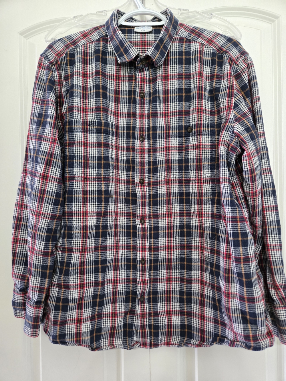 Wind River Men's Plaid Button-Up Shirt - Navy, Red & White Large